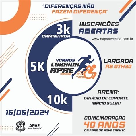 Corrida 40 Anos APAE Nova Trento Calendário de Corrida