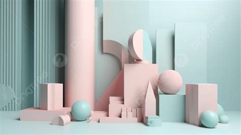 Render 3d Berwarna Pastel Lembut Dari Bentuk Geometris Campuran Dan