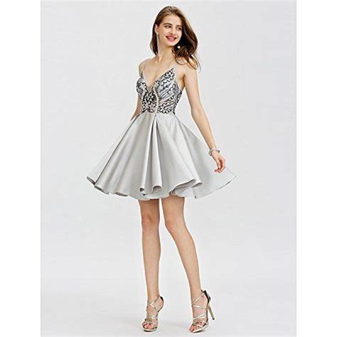 Kekafu Ballkleid Spaghetti Tr Ger Kurz Satin Cocktail Kleid Mit Perlen