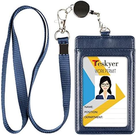 Teskyer Porta Badge Porta Badge Da Collo In Pelle Pu Con Cordino