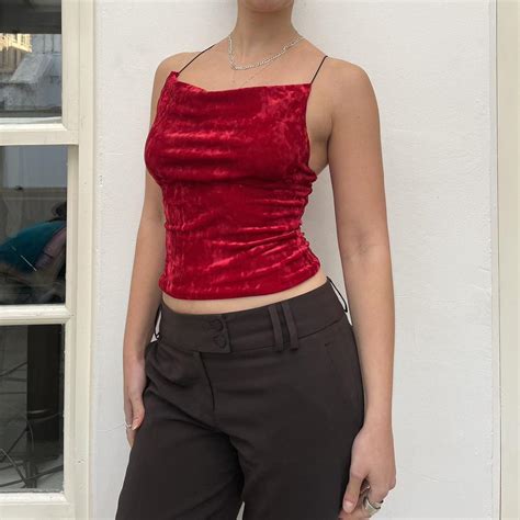 Womens Red And Burgundy Crop Top Depop