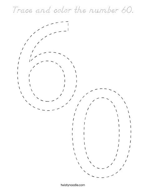 Trace And Color The Number 60 Coloring Page Dnealian Twisty Noodle