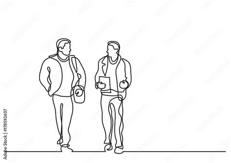 One Line Drawing Of Two Men Walking And Talking Stock Vector Adobe Stock