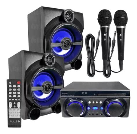 Mini System Bluetooth Karaoke Pulse W Rms Microfones Cor Preto