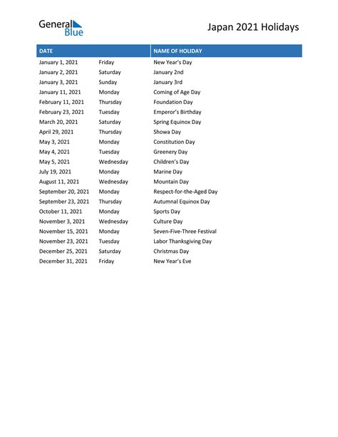 Japan Holidays 2021 In Pdf Word And Excel