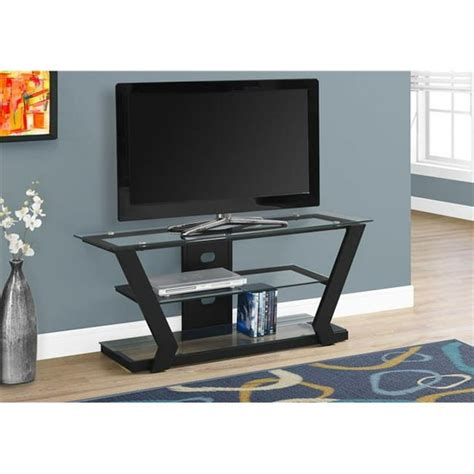 Homeroots 332888 205 In Black Metal And Tempered Glass Tv Stand