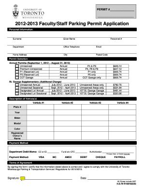 Fillable Online Utm Utoronto Annual Faculty Staff Parking Permit