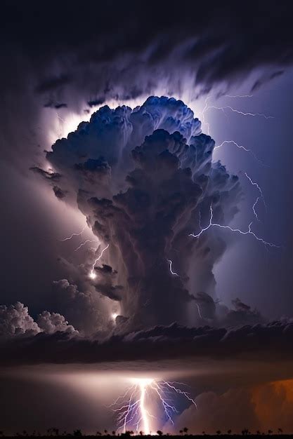 Premium AI Image | A lightning storm with a cloud formation in the sky