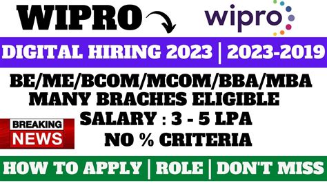 Wipro Off Campus Hiring 2023 2022 2019 3 5 Lpa Salary Many Courses Must Apply Youtube