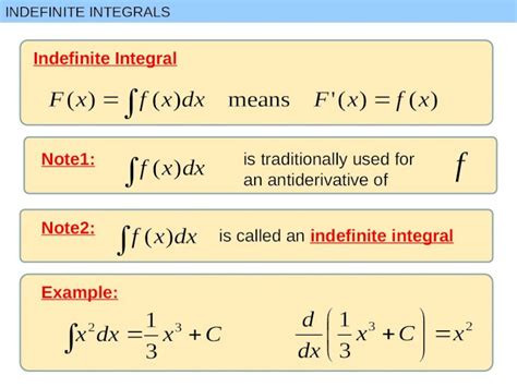 PPT INDEFINITE INTEGRALS Indefinite Integral Note1 Is Traditionally