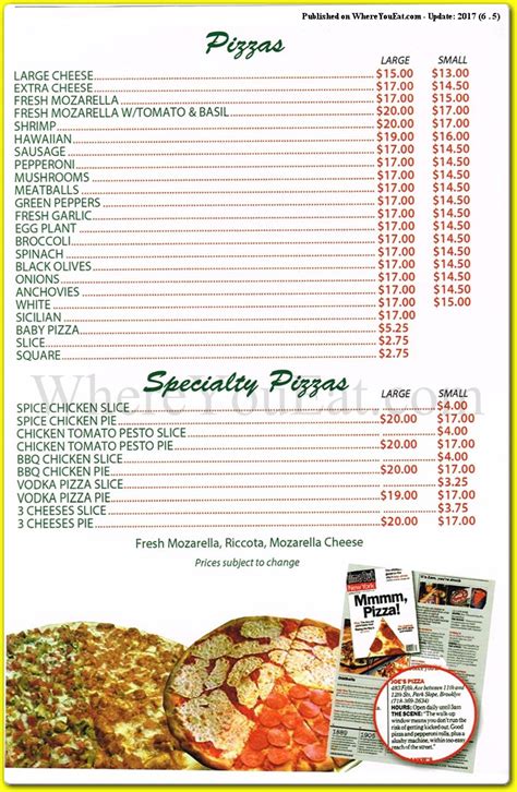 Joe S Pizza Restaurant In Brooklyn Official Menus Photos