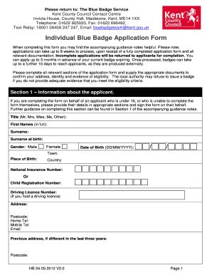 Blue Badge Application Form To Print Off Fill Online Printable