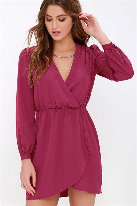 Cute Berry Pink Dress Wrap Dress Long Sleeve Dress 49 00 Lulus