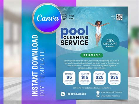 POOL MAINTENANCE FLYER, Diy Editable Canva Template, Printable & Social ...