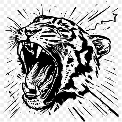 Premium Psd Psd Of Tiger Roaring With A Lightning Bolt Black Outline