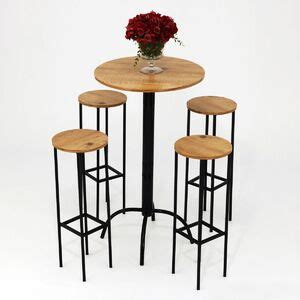 Conjunto Mesa Alta Bar Bistrô Alabama 4 Banquetas Redonda Kassel