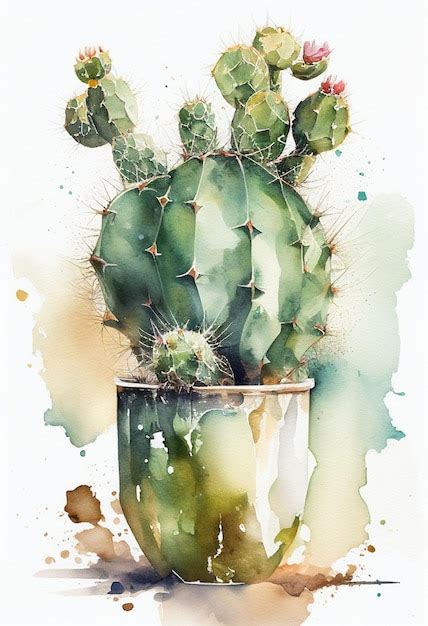 Premium Ai Image There Is A Cactus Plant In A Pot With Watercolor