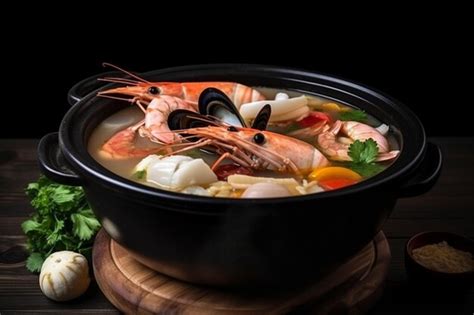 Premium Photo Tom Yum Mixed Seafood In Thick Soup Hot Pot Spicy Thai Food