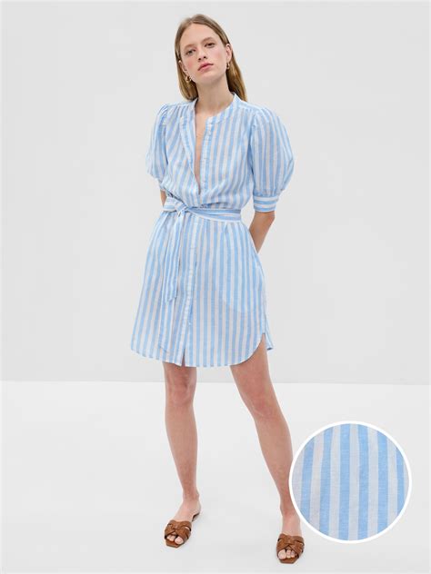 Puff Sleeve Linen Cotton Shirtdress Gap