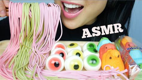 Asmr Gummy Noodle Candy Eyeball Gummy Fruit Loops Peeps Eating Sounds No Talking Sas