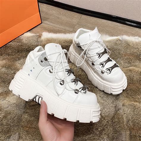 Punk Style Women Sneakers Lace Up 6cm Platform Shoes Woman Creepers