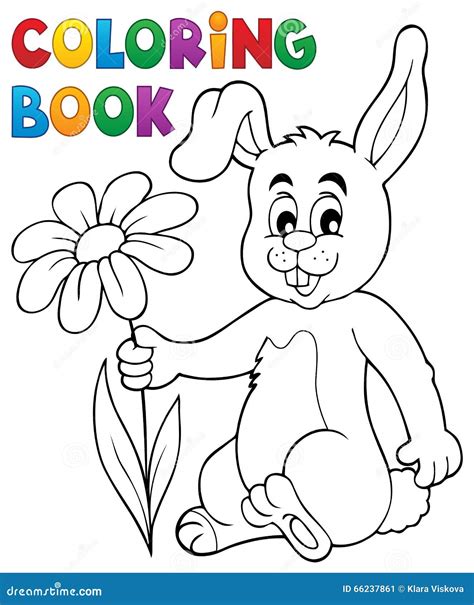 Coloring Book Easter Bunny With Flower Stock Vector Illustration Of