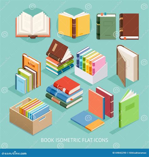 Book Isometric Flat Icons Set Vector Stock Vector Illustration Of