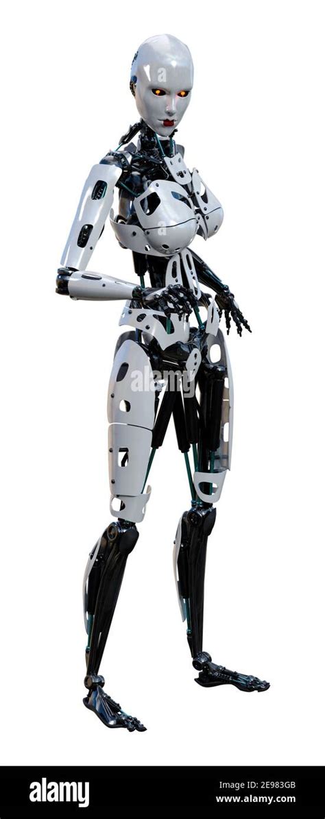 3d Rendering Of A Female Robot Isolated On White Background Stock Photo