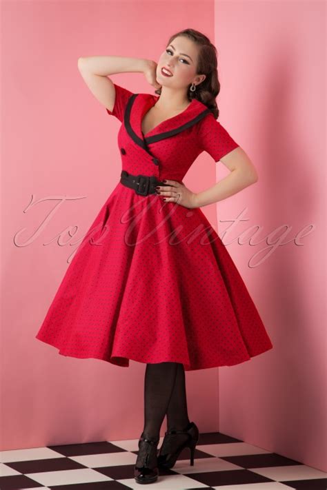 50s Mimi Polkadot Swing Dress In Red