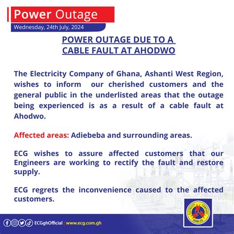 Electricity Company Of Ghana Ltd Power Outage Due To A Cable Fault At