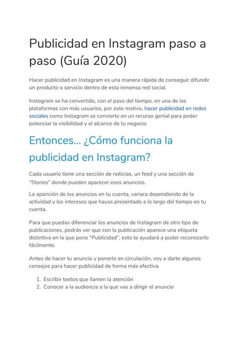 Publicidad En Instagram Paso A Paso Pdf