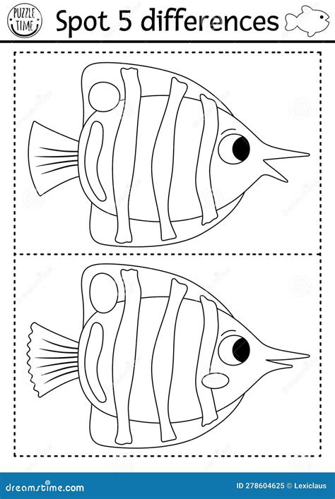 Encontrar Diferenças No Jogo Sob O Mar Atividade Educativa a Preto E