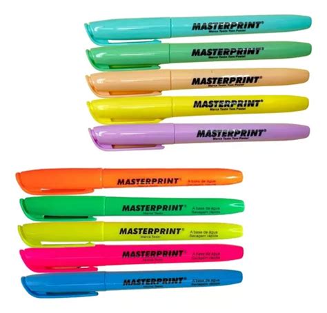 Caneta Marca Texto Masterprint 10 Unidades Tons Neon Pastel MercadoLivre