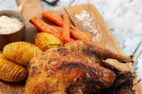 Air Fryer Roast Pheasant With Hasselback Potatoes And Roasted