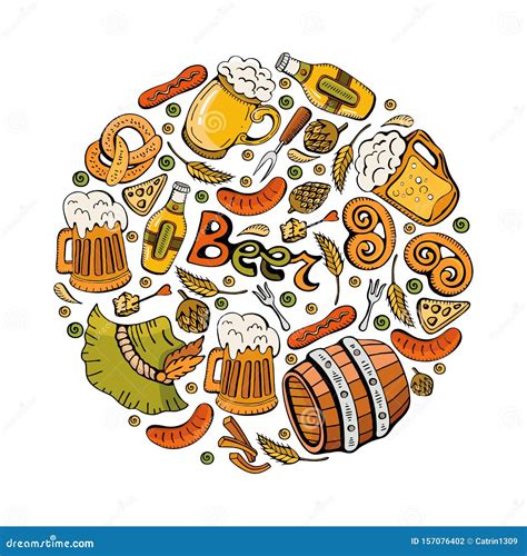 Oktoberfest. Funny Cartoon Characters In Bavarian Folk Costumes Of Bavaria Celebrate And Have ...