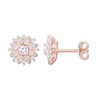 Diamond Floral Earrings 1/2 ct tw Round-cut 10K Rose Gold | Kay