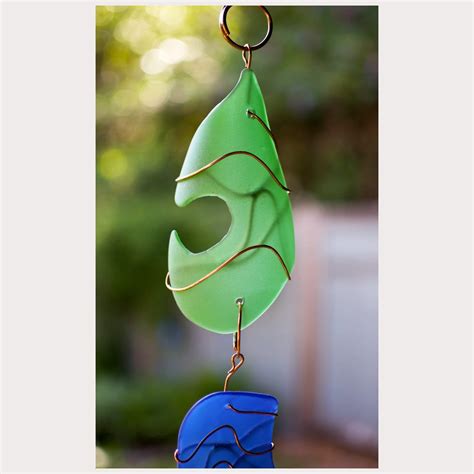 Wind Chime Green And Blue Sea Glass Copper Chimes Coast Chimes