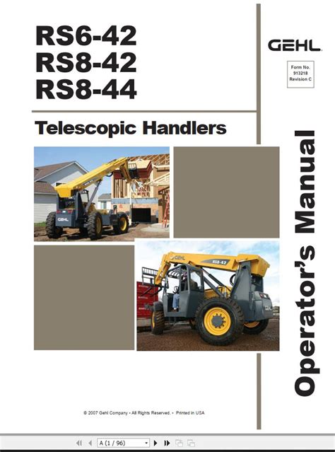 GEHL Telescopic Handlers RS6 42 RS8 42 RS8 44 Operators Manual 913325A