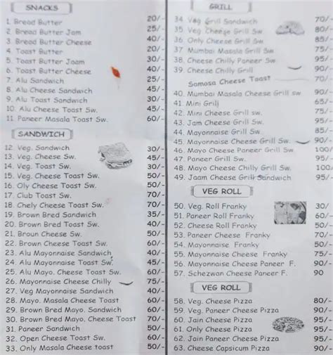 Sheetal Sandwich Corner Menu Menu For Sheetal Sandwich Corner Andheri