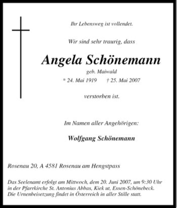 Traueranzeigen von Angela Schönemann Trauer in NRW de