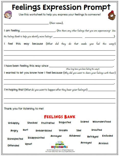 Expressing Your Feelings Worksheets