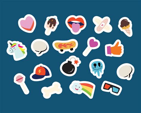 Set of pop stickers illustrated in doodle style. 5568276 Vector Art at ...