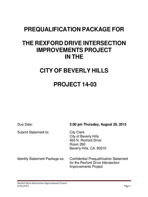 Fillable Online Prequalification Package For The Rexford Drive