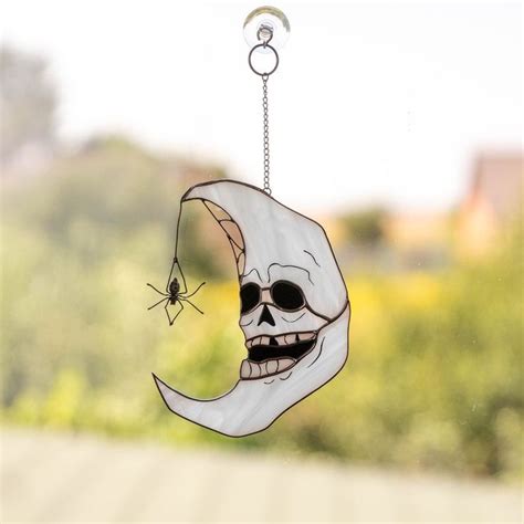 Halloween Stained Glass Moon Suncatcher Halloween Gift Custom Stained