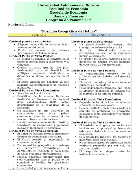 Cuadro de las ventajas y desventajas de la posición geográfica de