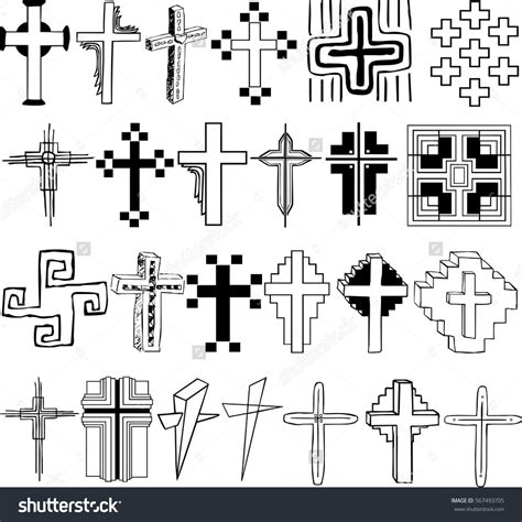 Vector Set of Christian cross Vector Tatuajes papa Dibujo fácil