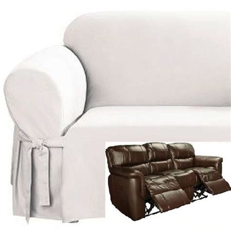 Dual Reclining Sofa Slipcover White Cotton Sure Fit Recliner Couch