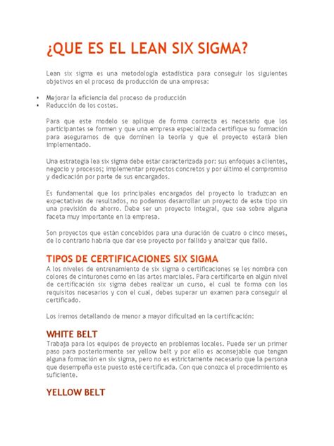 Que Es El Lean Six Sigma Pdf Six Sigma Business