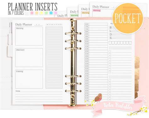 Pocket Daily Planner Printable Binder Inserts Fits Planners Etsy