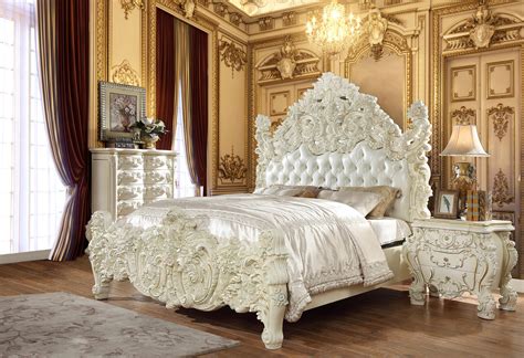 Luxury Glossy White CAL King Bedroom Set 5Pcs Carved Wood Homey Design ...